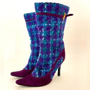 D&G BOOTS 1996 PURPLE SUEDE AND TARTAN WOOL MULTI IT37 used